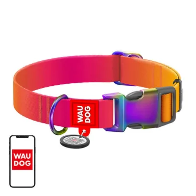 QR-koodiga oranž nailonist koerarihm WAUDOG L (33–49 cm)