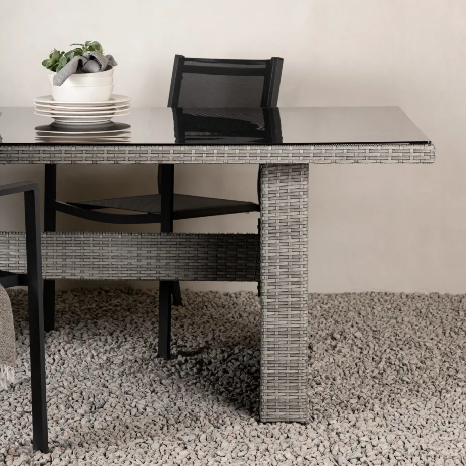 Rotangist kandiline aia söögilaud Padova, hall, 200×100, 7231-004 – 7