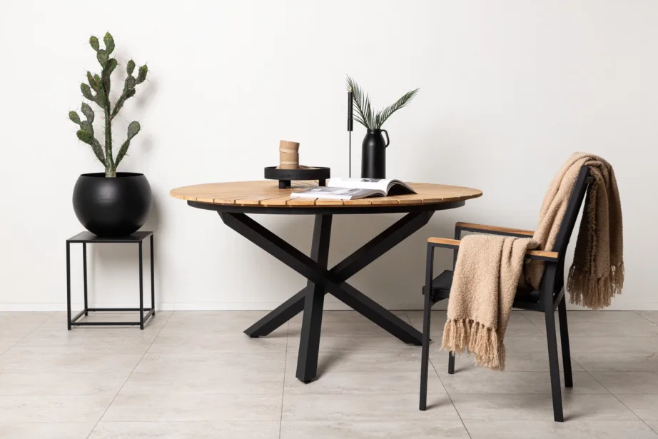 Tiigipuust ümmargune aia söögilaud Mexico must/natuurale, ø140, 6061-520 – 6