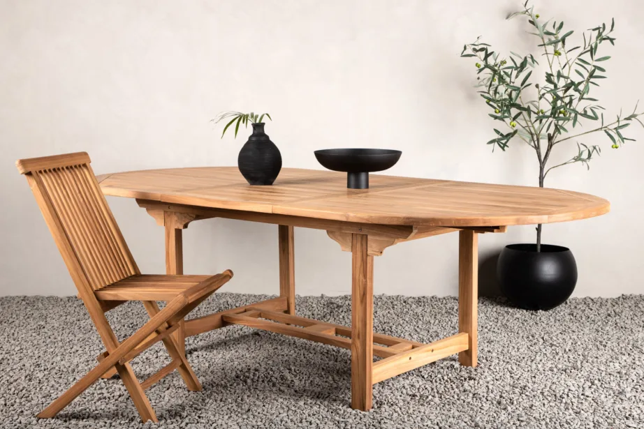 Tiigipuust pikendatav ovaalne aia söögilaud Kenya, naturaalne, 180/240x120x75, 9525-244 – 6