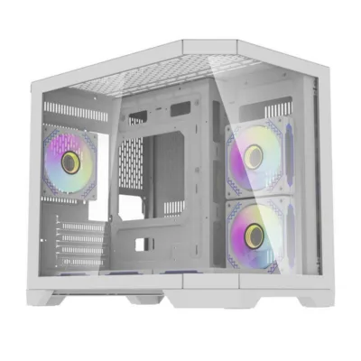 Valge Mini Tower arvutikorpus Darkflash FT418, 6 aRGB ventilaatorit, karastatud klaasiga