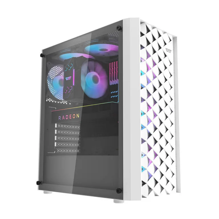 Valge arvutikorpus Darkflash DK351, 4 RGB ventilaatorit, karastatud klaas