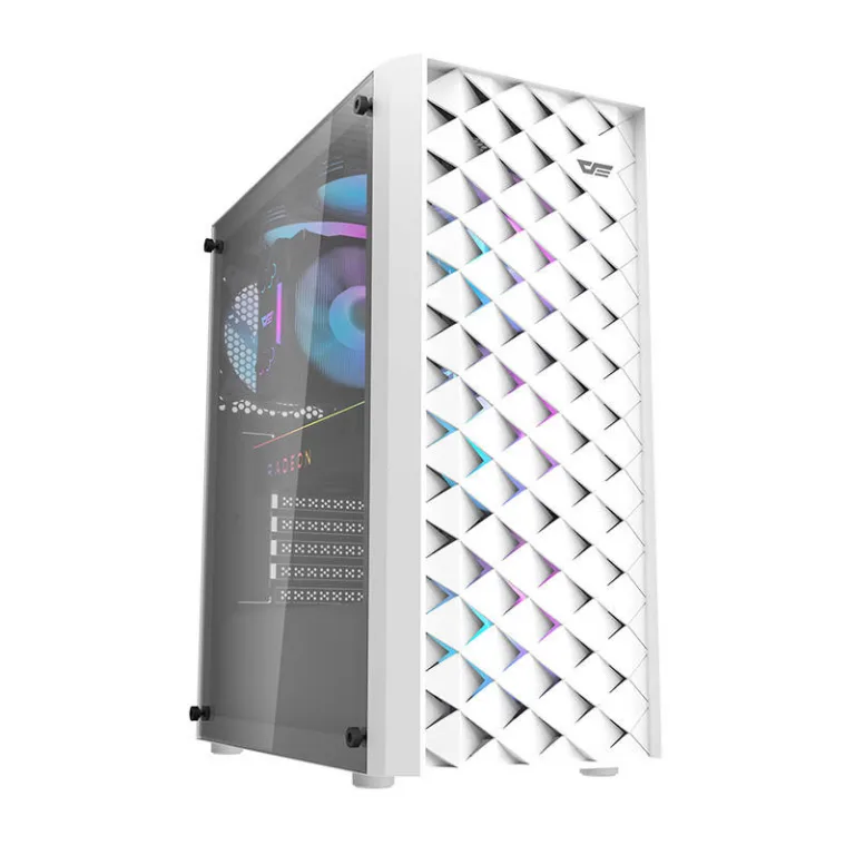 Valge arvutikorpus Darkflash DK351, 4 RGB ventilaatorit, karastatud klaas