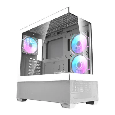 Valge arvutikorpus Darkflash DS900 AIR, karastatud klaas, 6 ARGB ventilaatorit