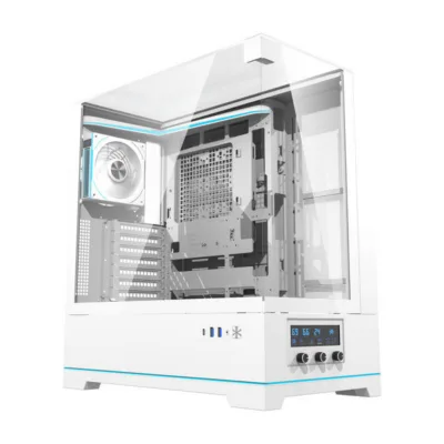 Valge arvutikorpus Darkflash DY450 PRO Big Tower, ARGB, USB‑C, klaaspaneel