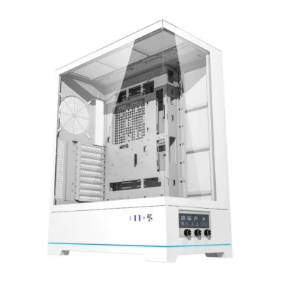 Valge arvutikorpus Darkflash DY451L Big Tower, klaaspaneel, ATX, ilma ventilaatoriteta