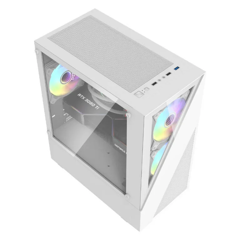 Valge arvutikorpus Darkflash E330M, 4 ARGB ventilaatorit, klaaspaneelidega