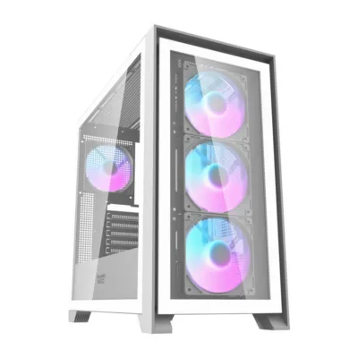 Valge arvutikorpus karastatud klaasiga Darkflash DRX90 (ATX, 4 RGB ventilaatorit)