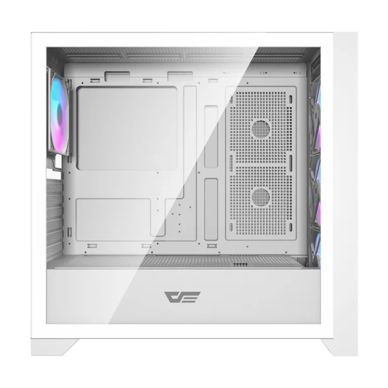 Valge arvutikorpus karastatud klaasiga Darkflash DRX90 (ATX, 4 RGB ventilaatorit)