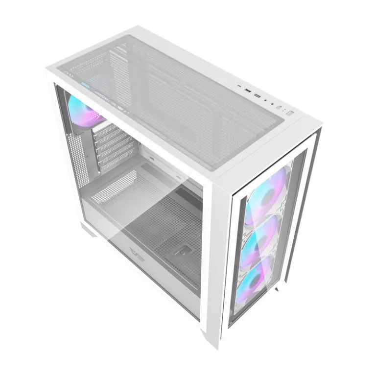 Valge arvutikorpus karastatud klaasiga Darkflash DRX90 (ATX, 4 RGB ventilaatorit)