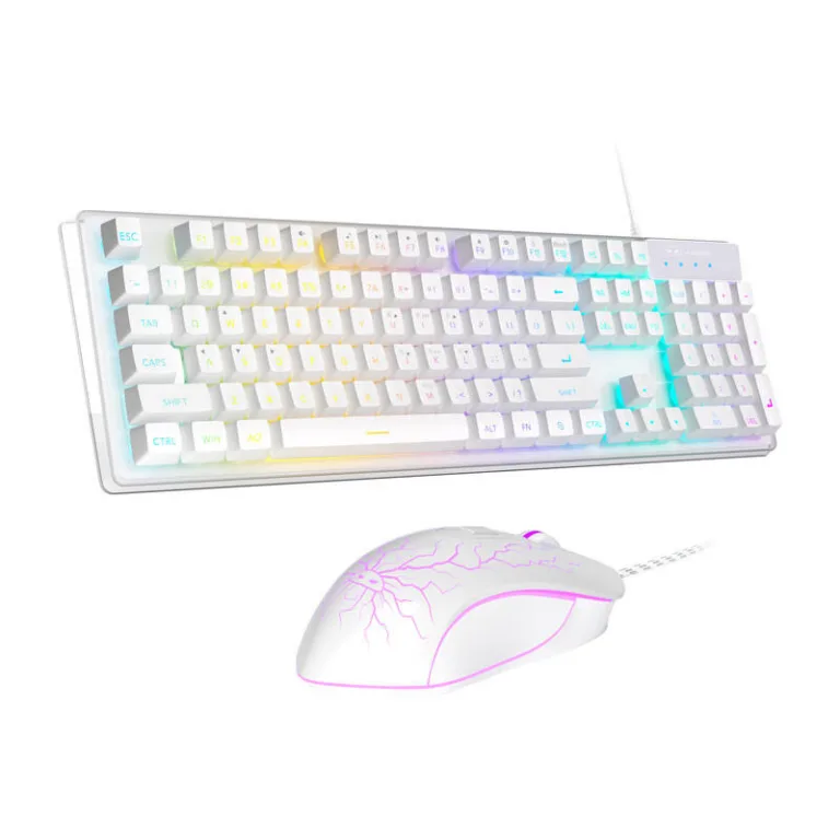 Valge mängurikomplekt MageGee K1 + G6S, juhtmega, mehaaniline klaviatuur ja RGB-valgustusega hiir