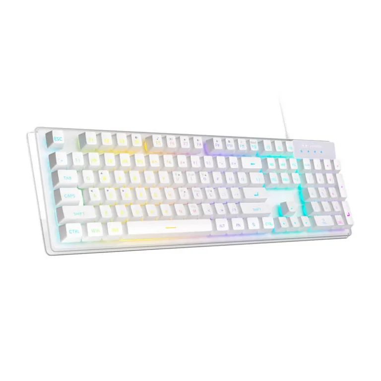 Valge mängurikomplekt MageGee K1 + G6S, juhtmega, mehaaniline klaviatuur ja RGB-valgustusega hiir