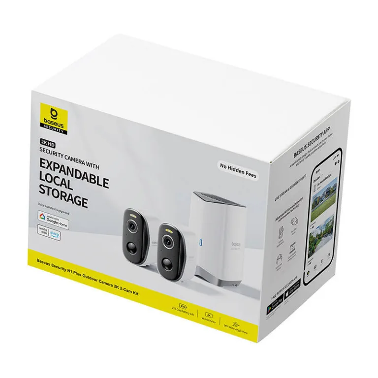 Välisvalvekaamera komplekt Baseus N1 Plus, juhtmevaba 2K (2 tk, 270 päeva aku, Wi-Fi, valge)