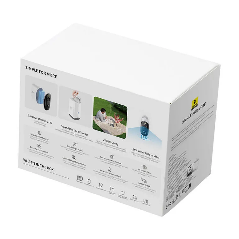 Välisvalvekaamera komplekt Baseus N1 Plus, juhtmevaba 2K (2 tk, 270 päeva aku, Wi-Fi, valge)