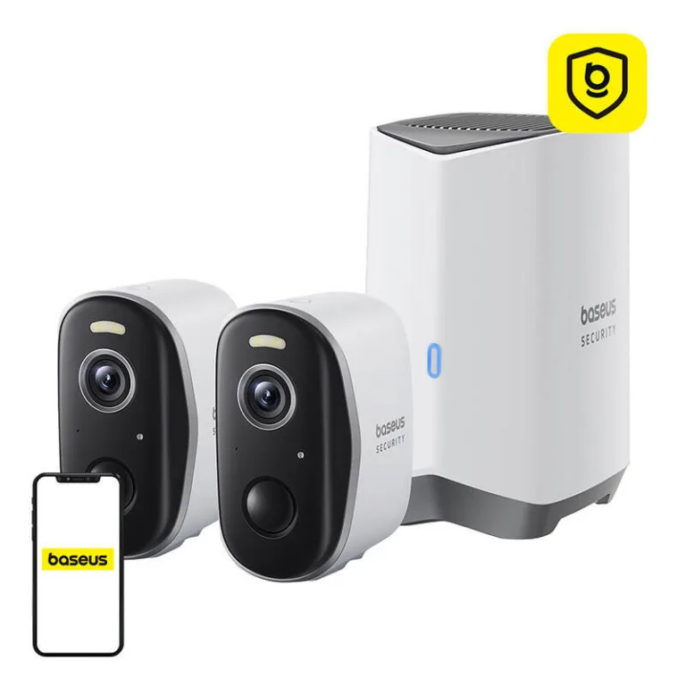 Välisvalvekaamera komplekt Baseus N1 Plus, juhtmevaba 2K (2 tk, 270 päeva aku, Wi-Fi, valge)