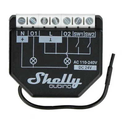 Z-Wave nutirelee Shelly Qubino Wave2PM – 2-kanaliline energiatarbimise mõõtmisega relee
