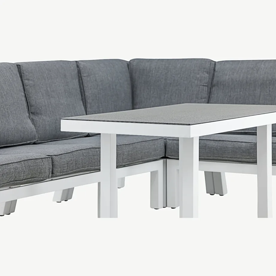 Barcelona nurgadiivanikomplekt aiakasutuseks – valge alumiiniumraam, hallid padjad, spraystone lauaplaadiga, 1029-400 – 4