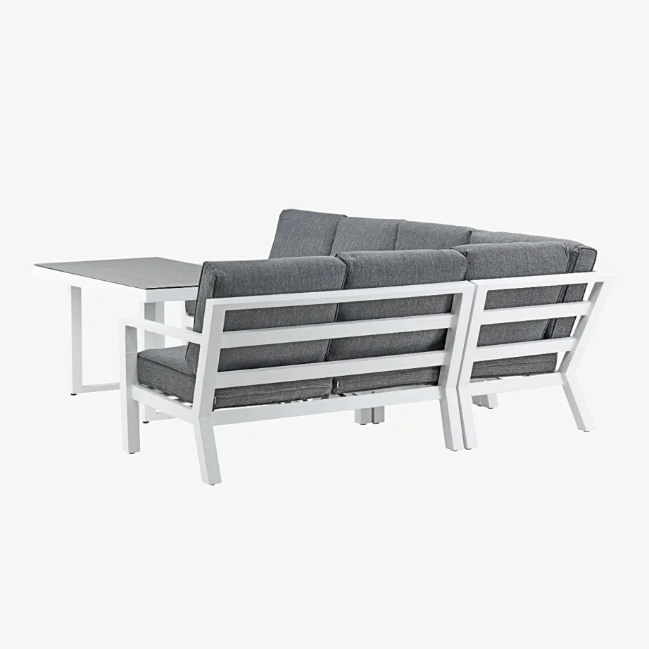 Barcelona nurgadiivanikomplekt aiakasutuseks – valge alumiiniumraam, hallid padjad, spraystone lauaplaadiga, 1029-400 – 7