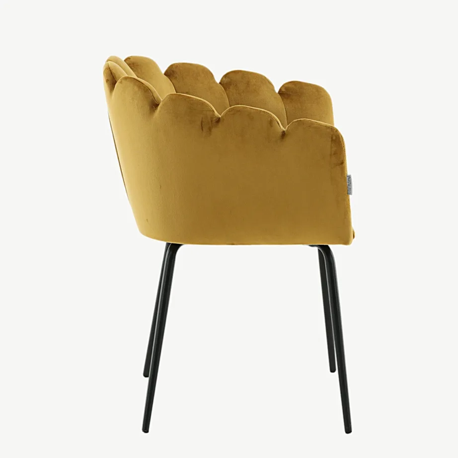 Limhamni kollane sametist söögitool mustade metalljalgadega, 15001-881 – 2