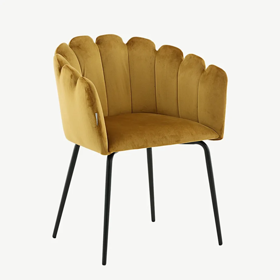 Limhamni kollane sametist söögitool mustade metalljalgadega, 15001-881 – 4