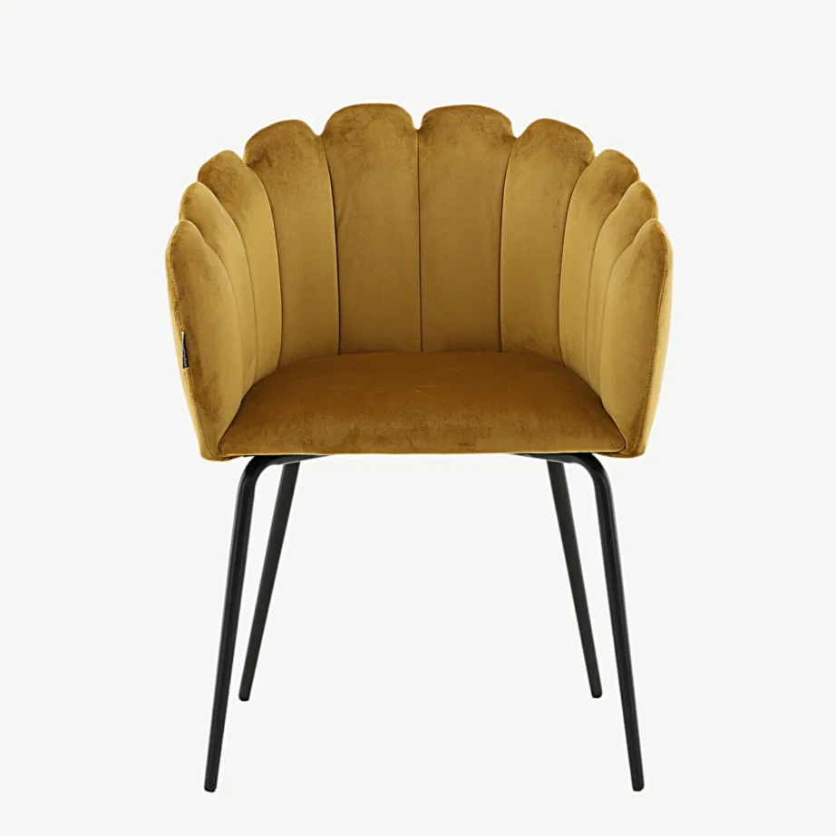 Limhamni kollane sametist söögitool mustade metalljalgadega, 15001-881 – 5