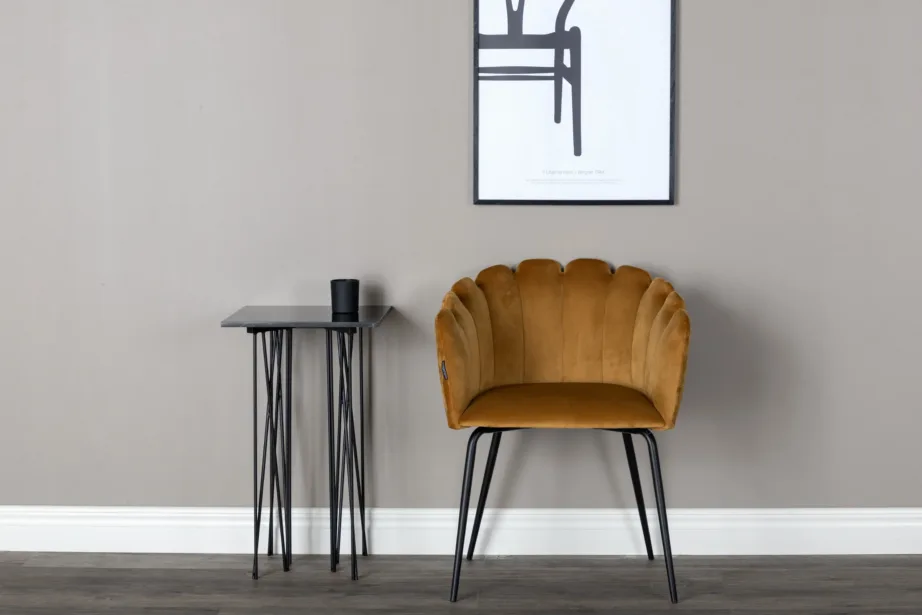 Limhamni kollane sametist söögitool mustade metalljalgadega, 15001-881 – 11