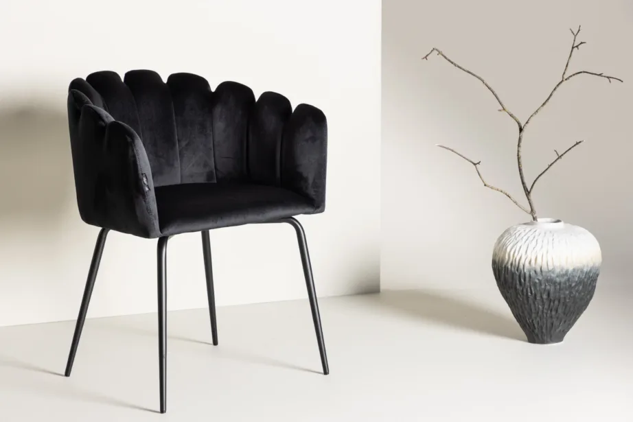 Limhamni must sametkattega söögitool mustade metalljalgadega, 15001-888 – 8