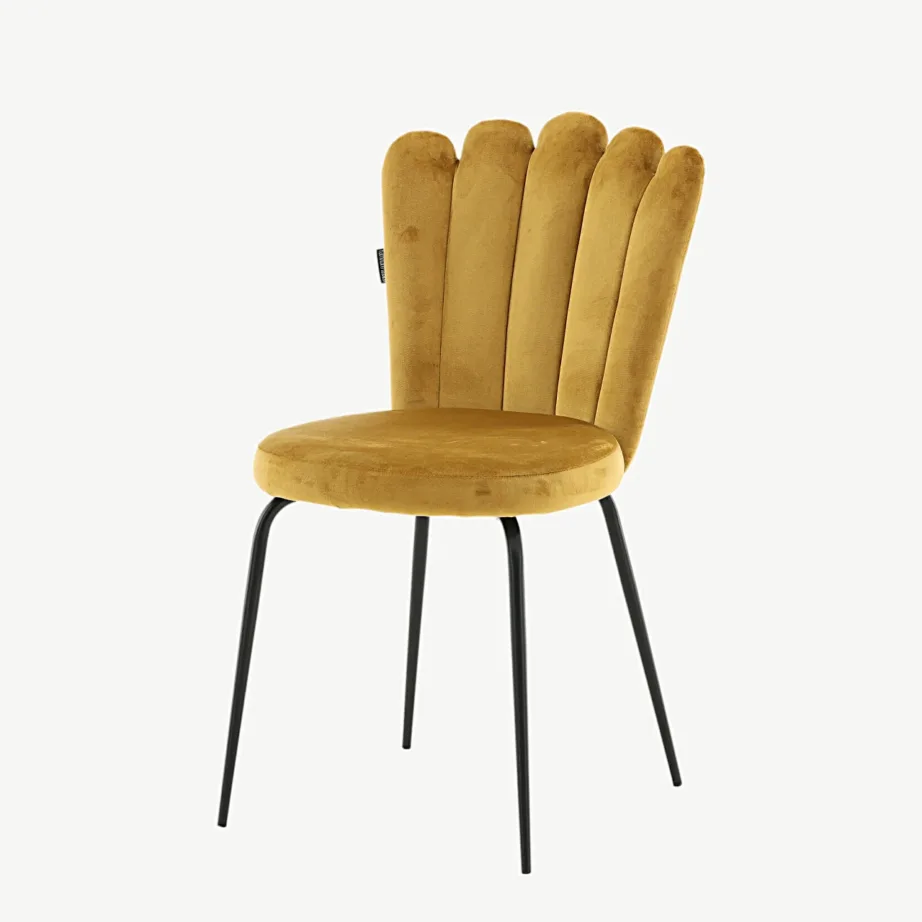 Limhamni kollasest sametist söögitool mustade metalljalgadega, 15002-881 – 5