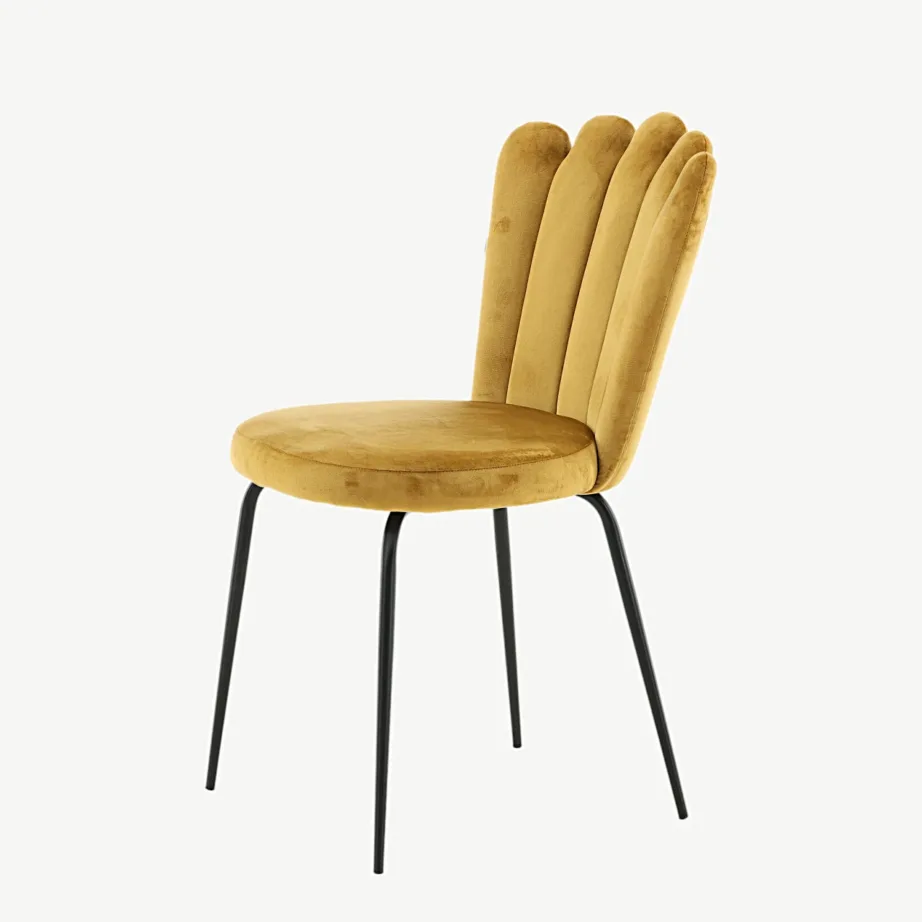 Limhamni kollasest sametist söögitool mustade metalljalgadega, 15002-881 – 6