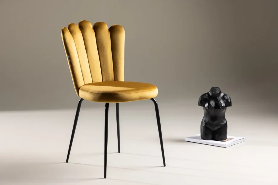 Limhamni kollasest sametist söögitool mustade metalljalgadega, 15002-881 – 8