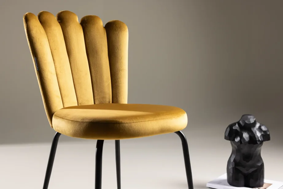 Limhamni kollasest sametist söögitool mustade metalljalgadega, 15002-881 – 10