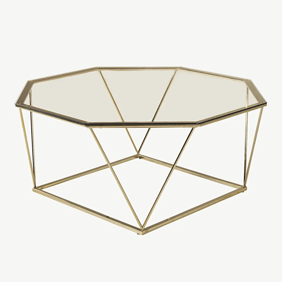 Kaheksanurkne klaasist diivanilaud Österlen kuldse terasraamiga, 100 cm, 15003-189 – 3