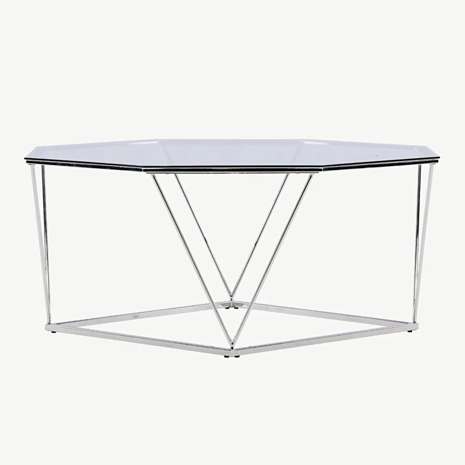 Kaheksanurkse klaasplaadiga diivanilaud Österlen hõbedase terasraamiga, ø100 cm, 15003-331 – 2