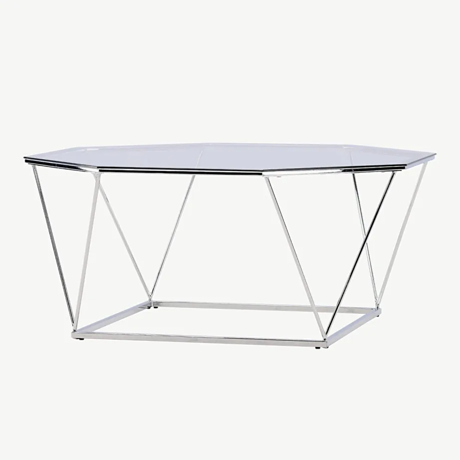 Kaheksanurkse klaasplaadiga diivanilaud Österlen hõbedase terasraamiga, ø100 cm, 15003-331 – 3