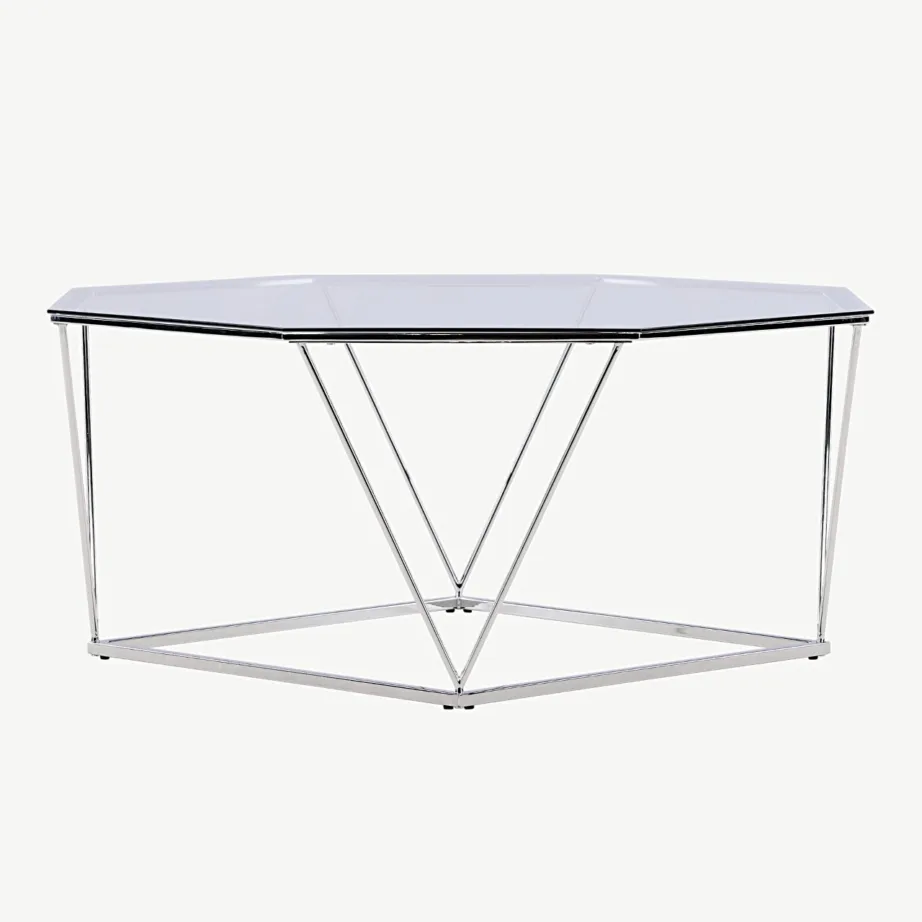 Kaheksanurkse klaasplaadiga diivanilaud Österlen hõbedase terasraamiga, ø100 cm, 15003-331 – 4