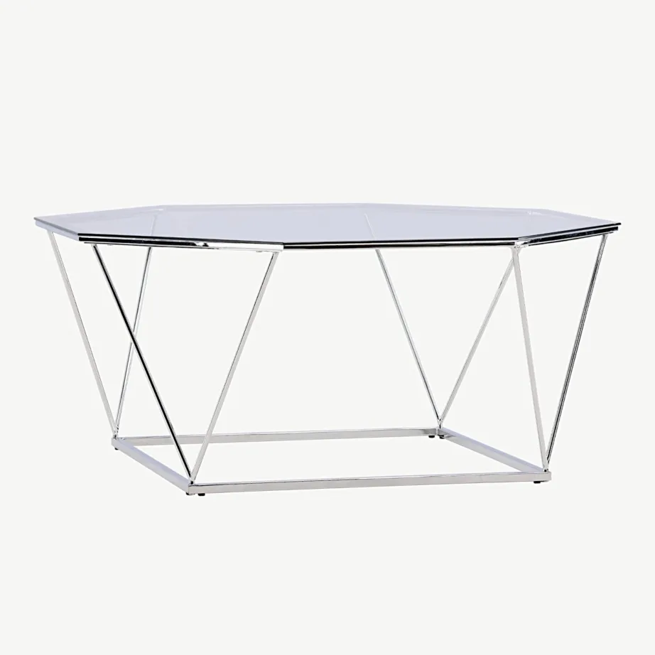 Kaheksanurkse klaasplaadiga diivanilaud Österlen hõbedase terasraamiga, ø100 cm, 15003-331 – 5