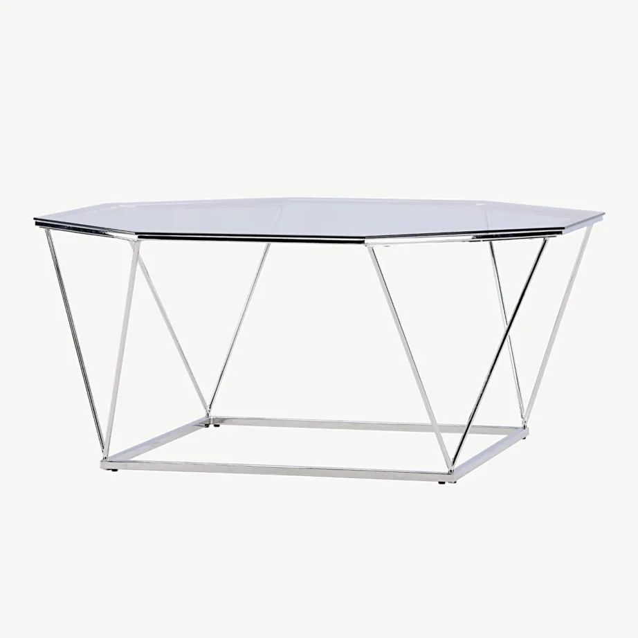 Kaheksanurkse klaasplaadiga diivanilaud Österlen hõbedase terasraamiga, ø100 cm, 15003-331 – 6