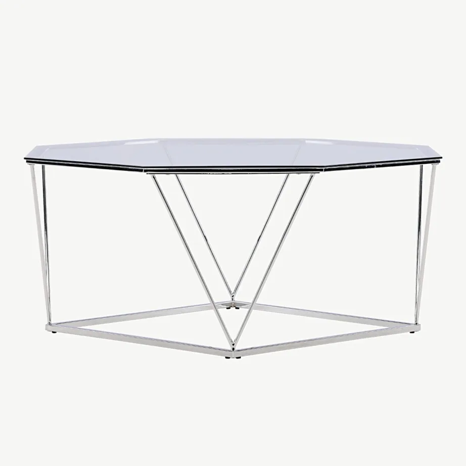 Kaheksanurkse klaasplaadiga diivanilaud Österlen hõbedase terasraamiga, ø100 cm, 15003-331 – 7