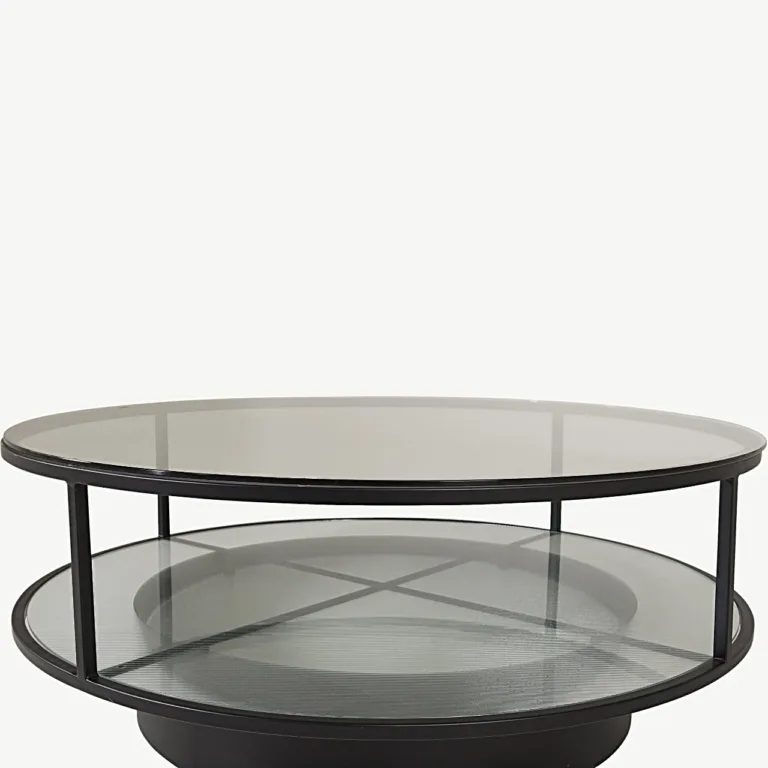 Ümmargune klaasist diivanilaud Falsterbo, must teras, ø100 cm - 15004-180