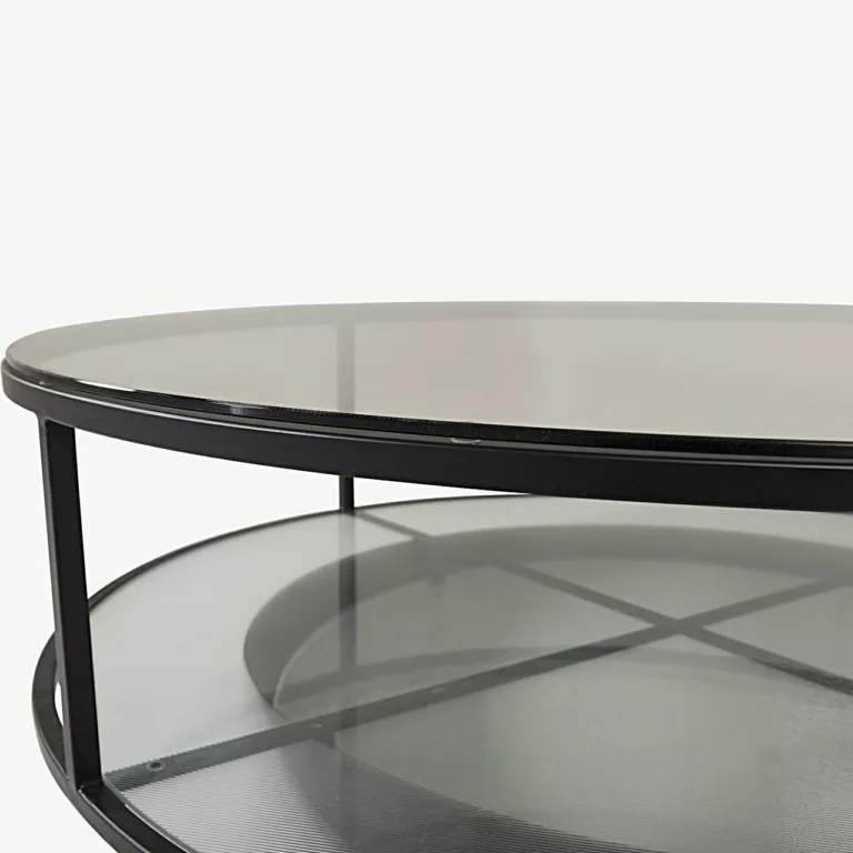 Ümmargune klaasist diivanilaud Falsterbo, must teras, ø100 cm - 15004-180