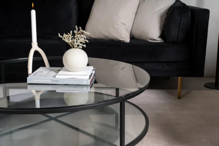 Ümmargune klaasist diivanilaud Falsterbo, must teras, ø100 cm, 15004-180 – 7