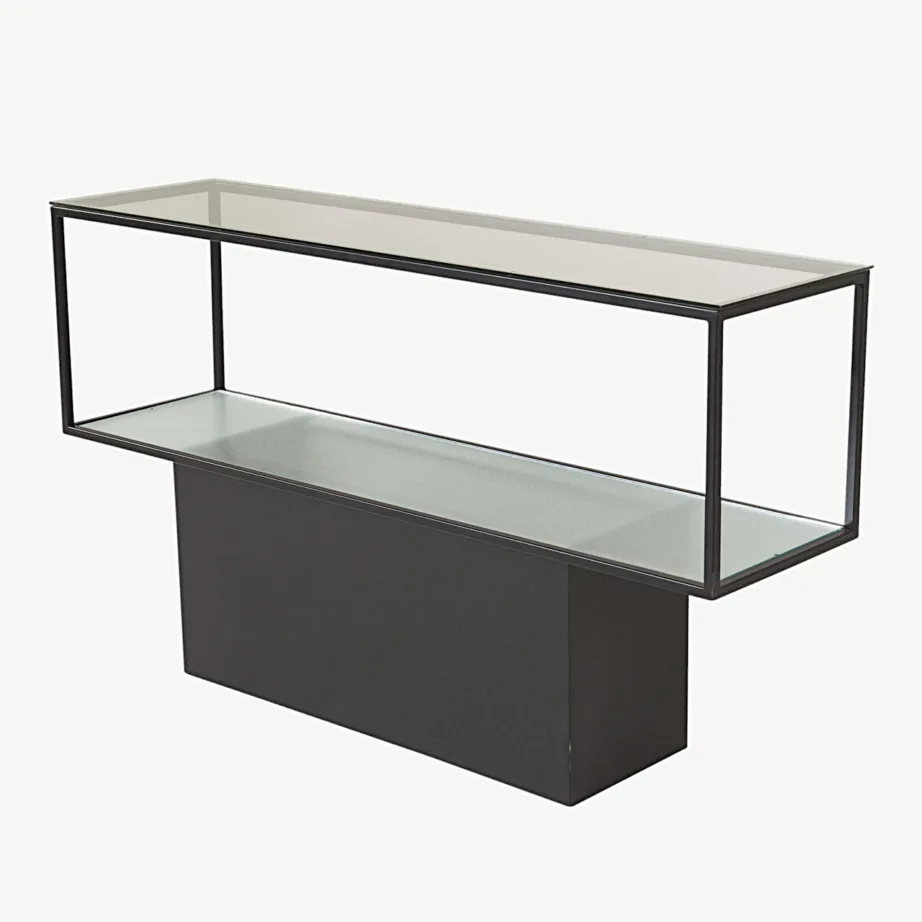 Maglehem klaasist diivanilaud musta terasraamiga (130 × 35 cm), 15005-188