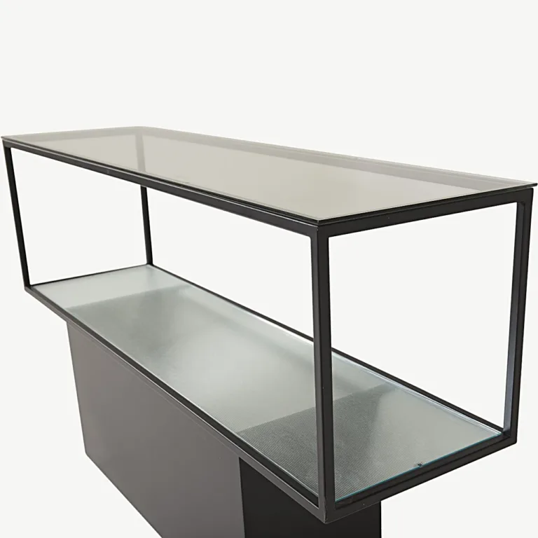 Maglehem klaasist diivanilaud musta terasraamiga (130 × 35 cm) - 15005-188
