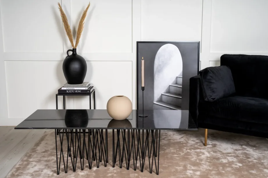 Stone diivanilaud musta kivimustriga fiibertsemendi plaadiga ja metalljalgadel, 15006-588 – 6