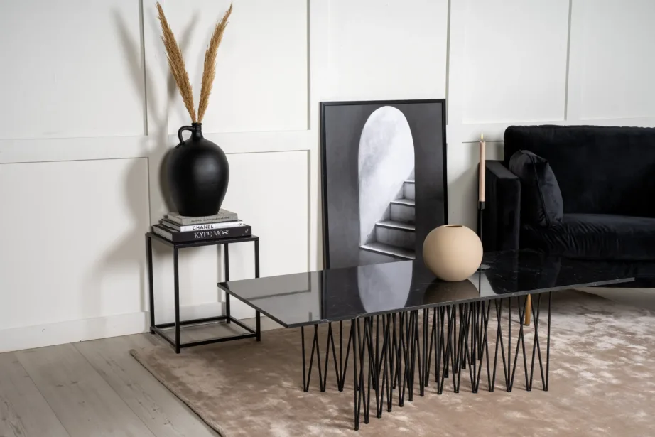 Stone diivanilaud musta kivimustriga fiibertsemendi plaadiga ja metalljalgadel, 15006-588 – 7