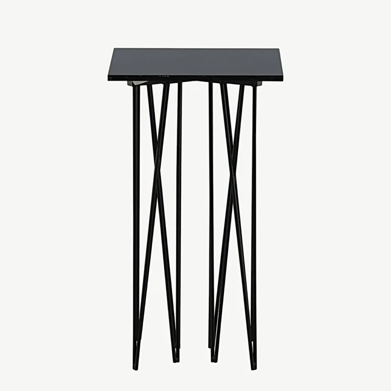 Mustast kiudtsemendist abilaud Stone sarjast, terasraam (40 × 40 cm) - 15007-588