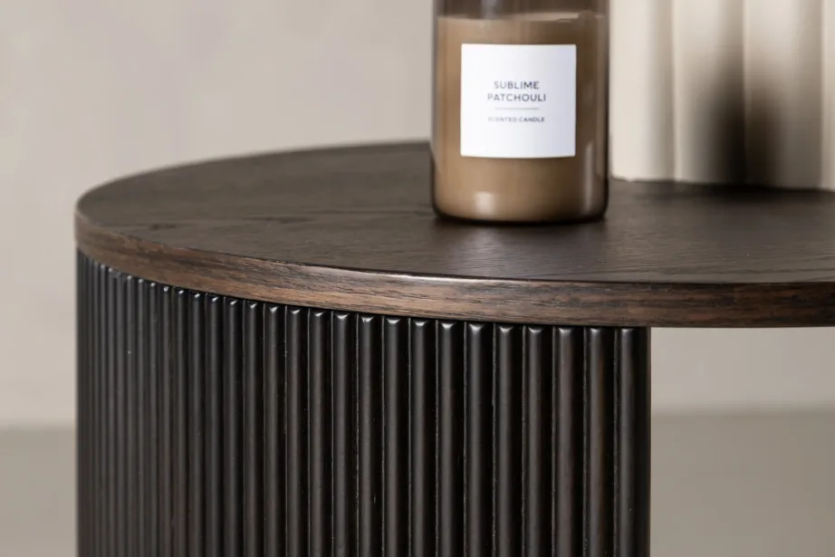 Mokkatooniga ümmarguse lauaplaadiga diivanilaud Bristol (Ø60 cm, saarepuit, MDF), 15009-040 – 9