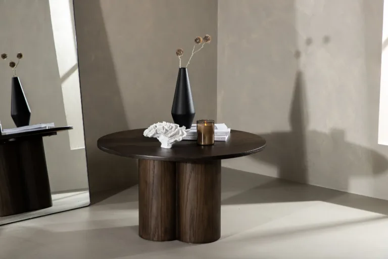 Olivia ümar mokkatooni MDF-spooniga diivanilaud, ø80 cm - 15009-103
