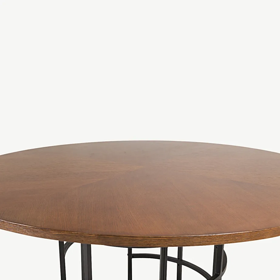 Ümmargune pruun söögilaud Copenhagen, musta terasraamiga (ø140 cm), 15009-468 – 2