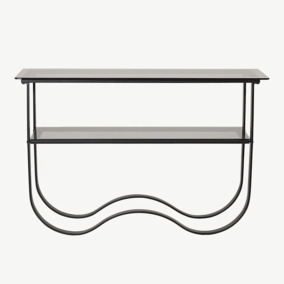 Mustast metallist raamiga klaasist abilaud Wavy, kahe tasandiga, 15012-588 – 2